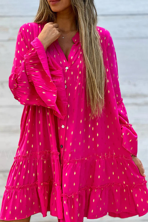 V-neck casual fashion printed patchwork dress Pink