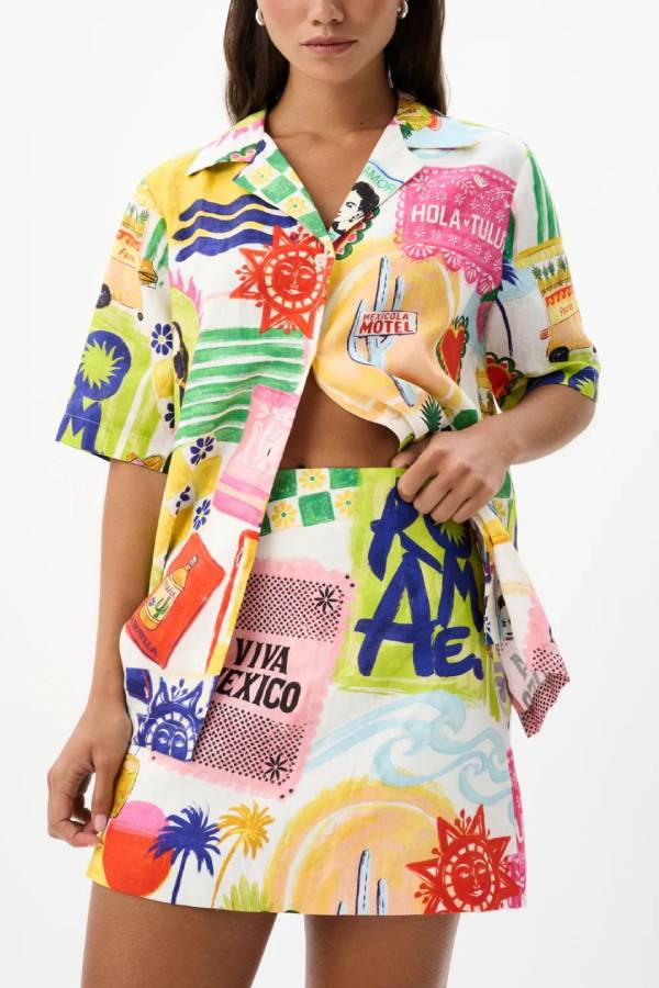 Versatile Linen Graffiti Fashion Set Multicolor