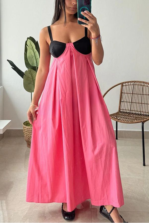 Sexy Sleeveless Backless Lace Up Maxi Dress Pink