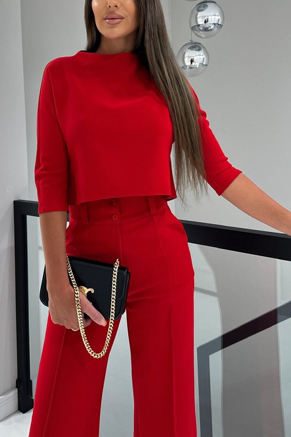 Classic Elegant Statement Loose-cut Shirt and High Rise Wide Leg Pants Set