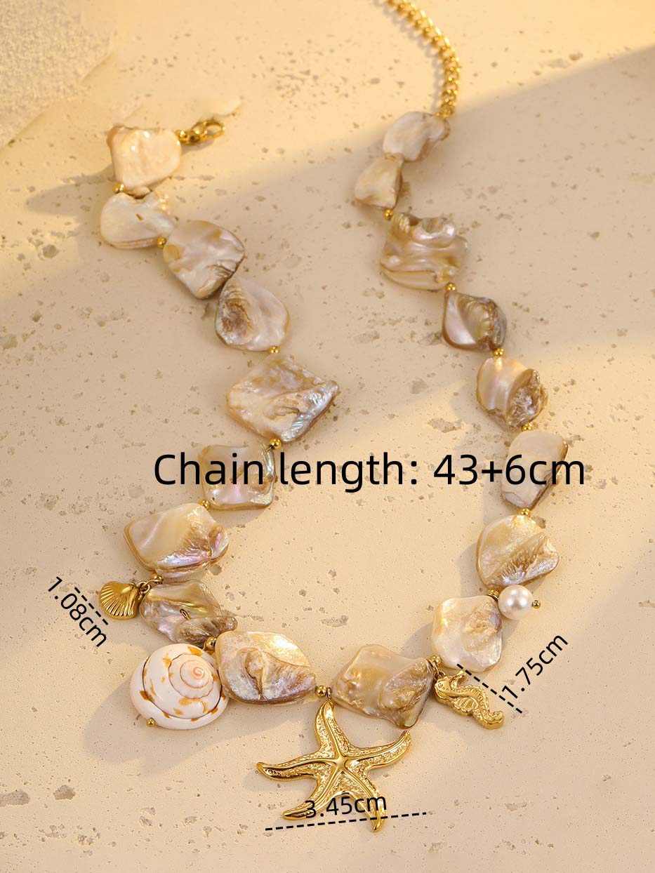 Collier de style vacances en coquillage irrégulier, conque, étoile de mer