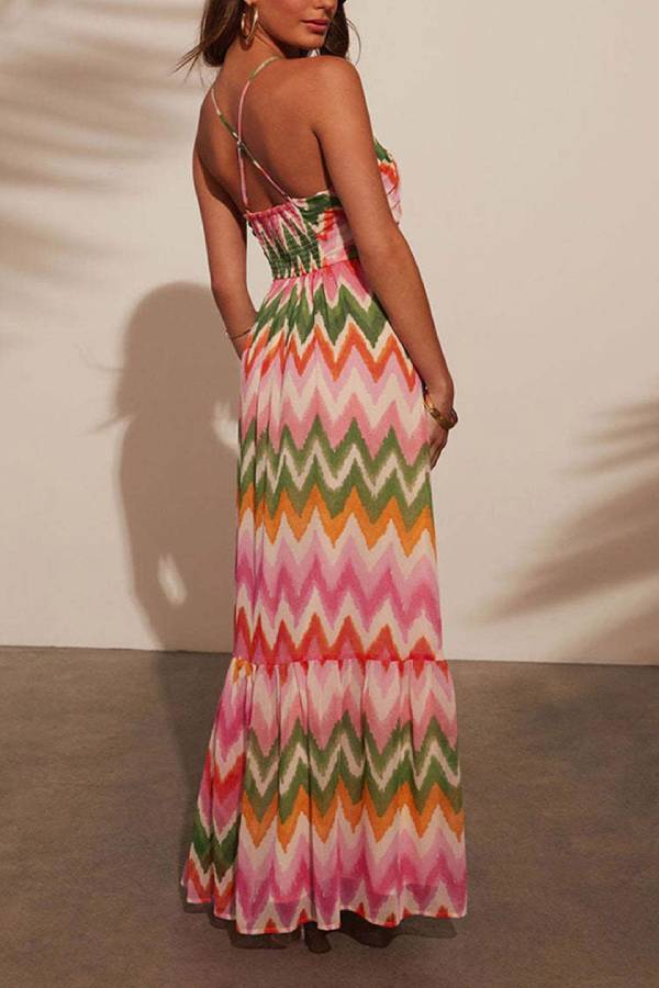 Tropical Print Halter Neck A-Line Dress