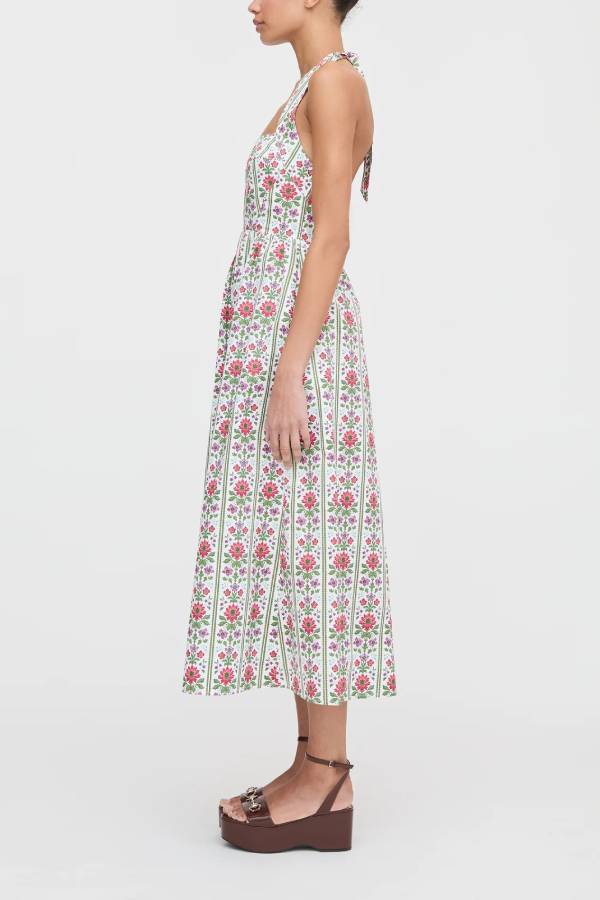 Summer Event Linen Blend Floral Pocketed Halter Maxi Dress