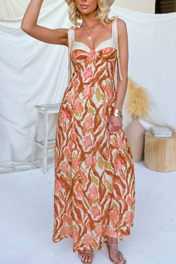Bow Tie‑Strap Printed Maxi Dress ****