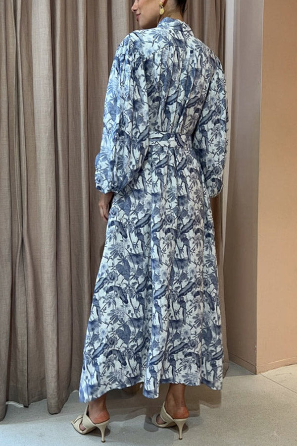 Transform Your Wardrobe Jungle Print Belt Pocketed Shirt Maxi Dress