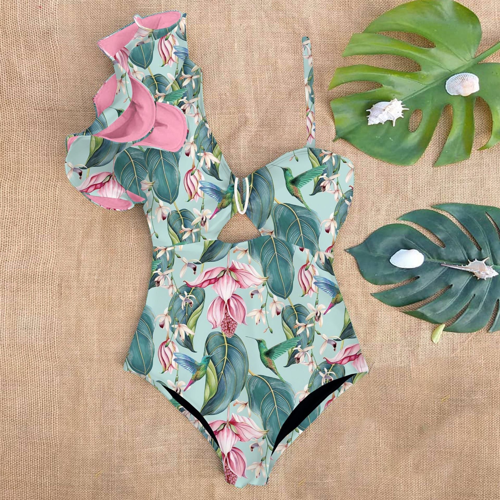 One-shoulder bodycon ruffled swimsuit 7