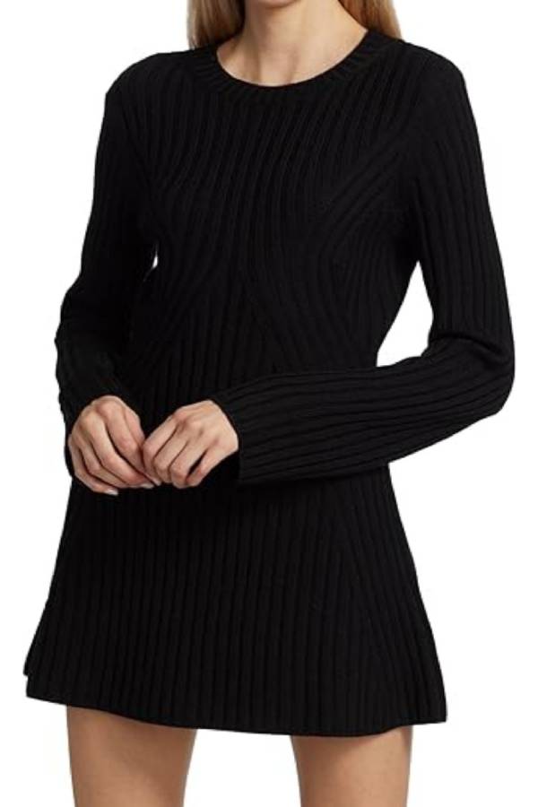 Long Sleeve Knitted Cotton Sweater Dress Black