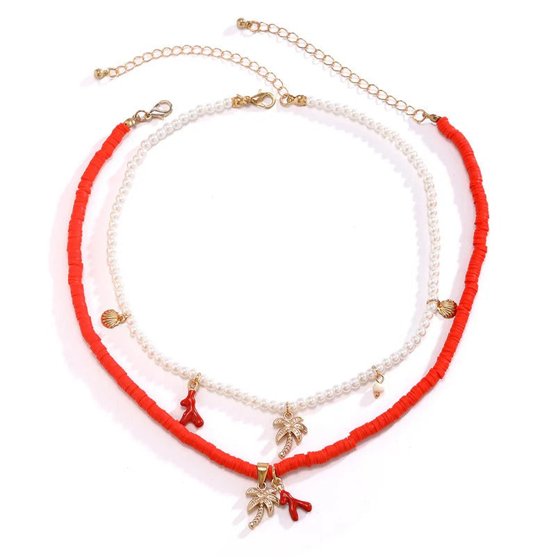 Bohemian Imitation Pearl Shell Multi-layered Necklace 4342 one size