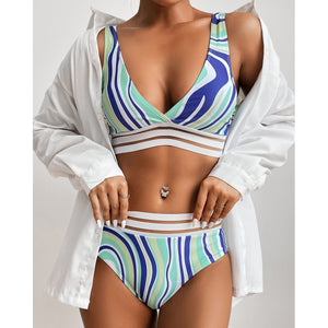 Printed Swimsuit Fashion Sexy Ladies Split Swimsuit Blue