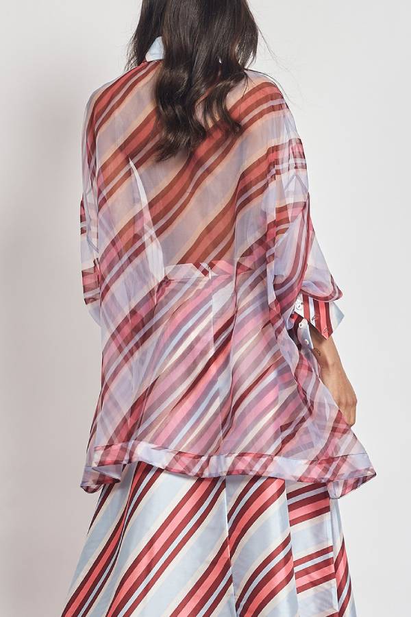 Brighter Days Sheer Organza Striped Tie-up Oversized Blouse