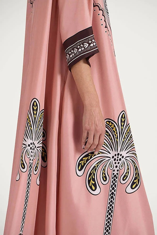 Satin Unique Print Casual V-neck Loose Holiday Maxi Dress