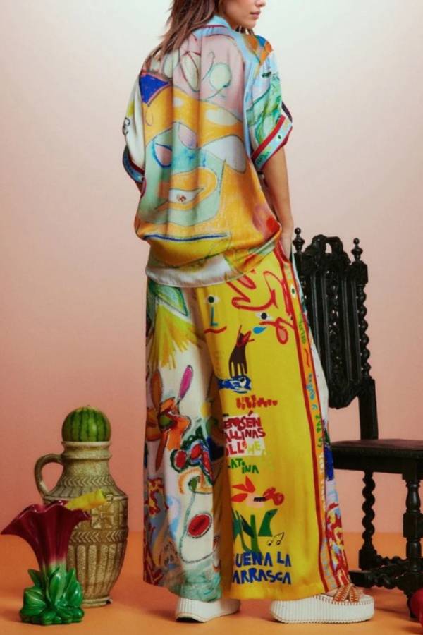 Ensemble de vacances en satin imprimé all-match