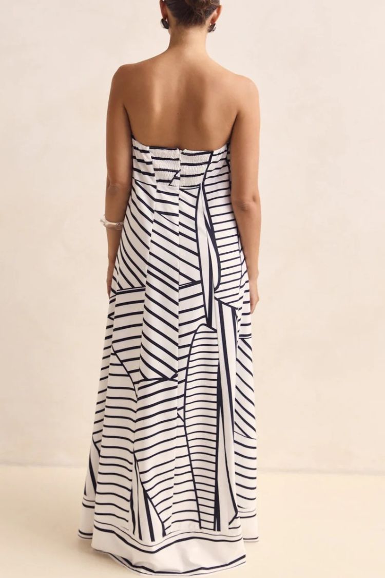 Unique Print Sexy Tube Top Back Zipper Loose Maxi Dress