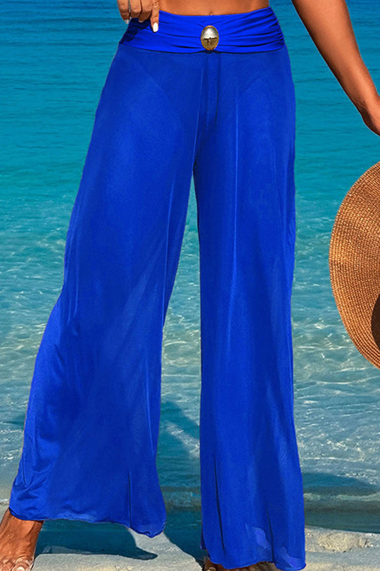 Three-piece swimsuit with button-like decorations on the chest Blue trousers