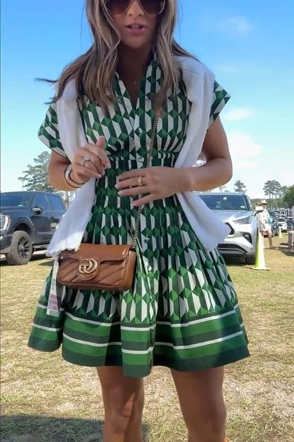Nash – Minikleid mit weiten Ärmeln, Knopfleiste und Taschen und geometrischem Kachelmuster 