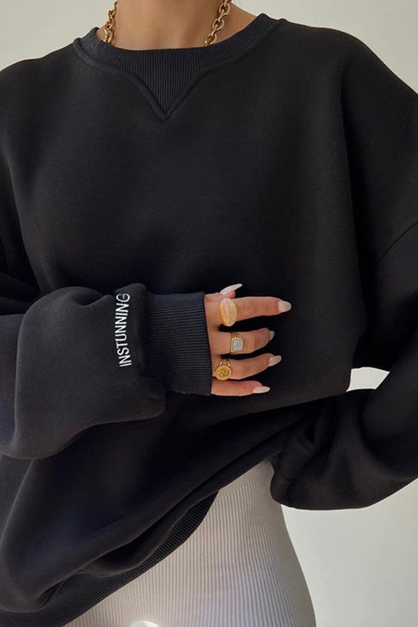 Loose ribbed collar versatile sweatshirt Black