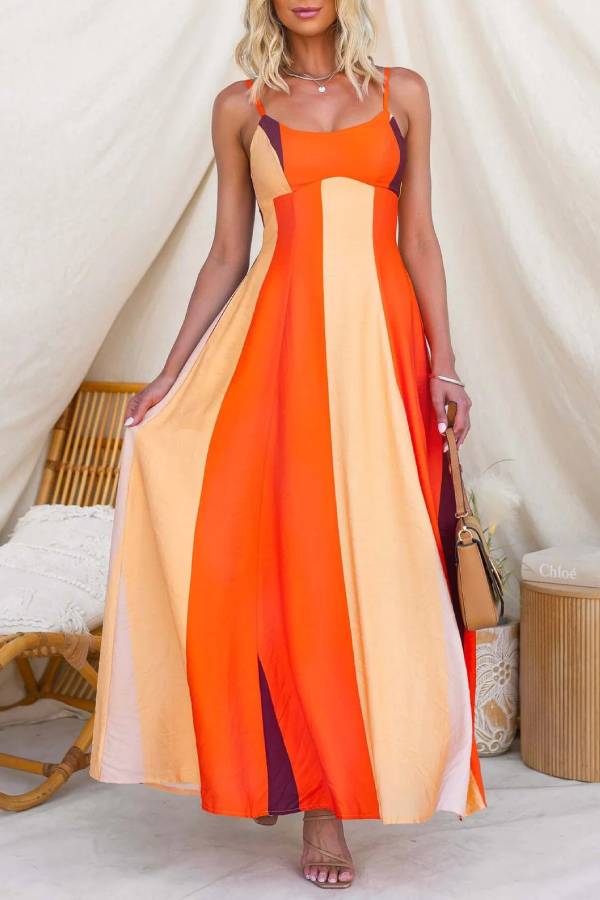 Color Block Spaghetti Strap Maxi Dress