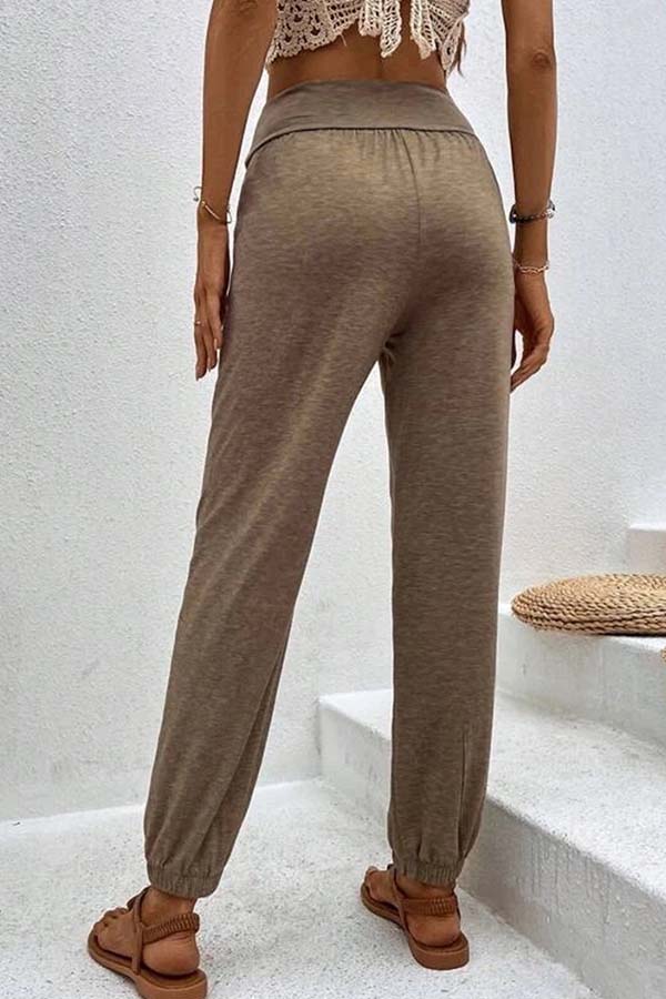 Temperament casual loose pocket high waist trousers