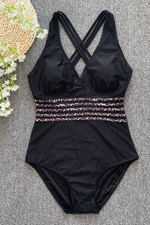 Solid Color Open Back Three-dimensional Striped One-piece Swimsuit