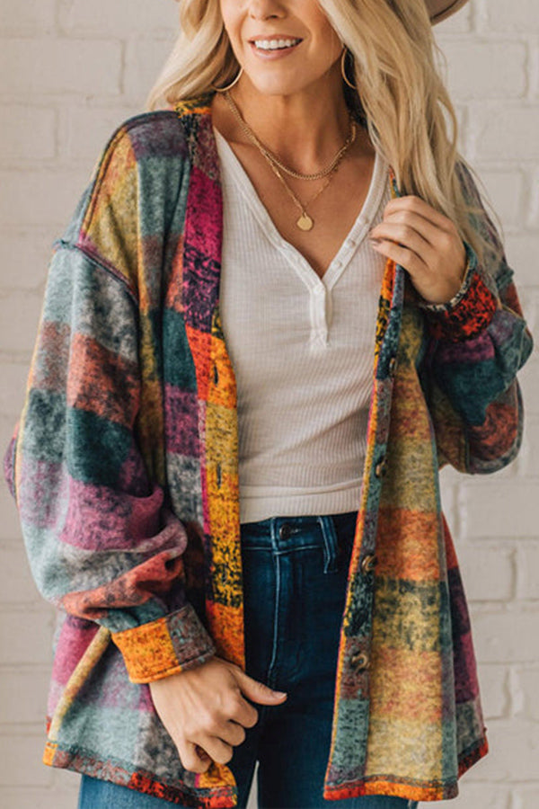 SWEETEST LAYER COLORFUL PLAID LONG SLEEVE SHACKET multicolor
