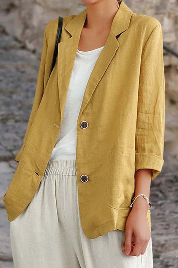 Versatile Long Sleeved Casual Loose Suit Jacket Yellow