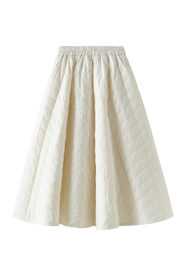 Elastic waist diamond woven quilted A-line slimming skirt apricot one size