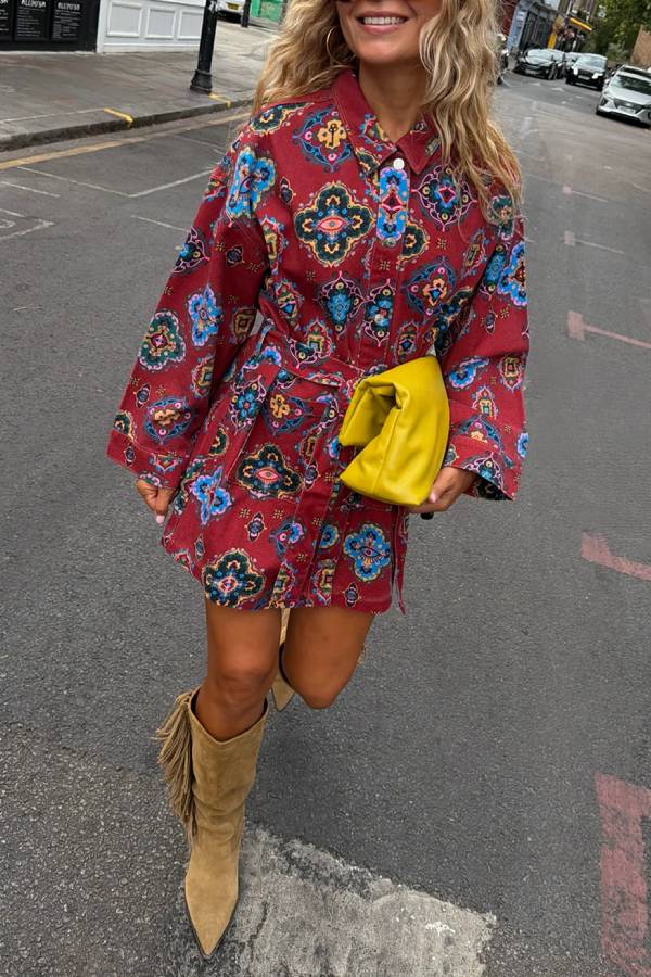 Red Tile Denim Shacket