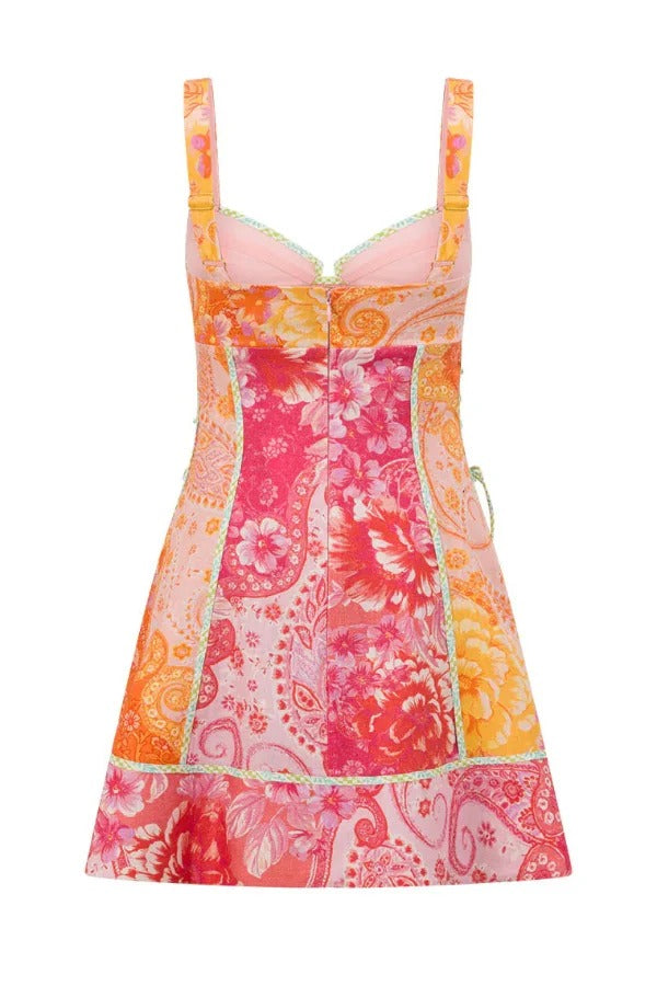 Sweet Floral Print Square Neck Suspender Slim-fit Mini Dress