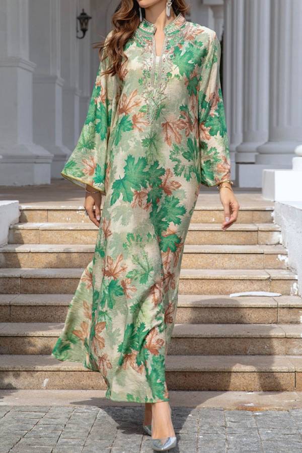 Maple Leaf Print Maxi Dress Robe