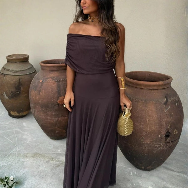 The Santorini Off-Shoulder Mesh Maxi Dress