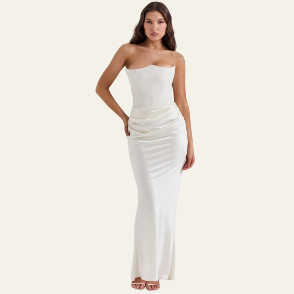 The Vienna Satin Draped Evening Maxi Strapless Dress
