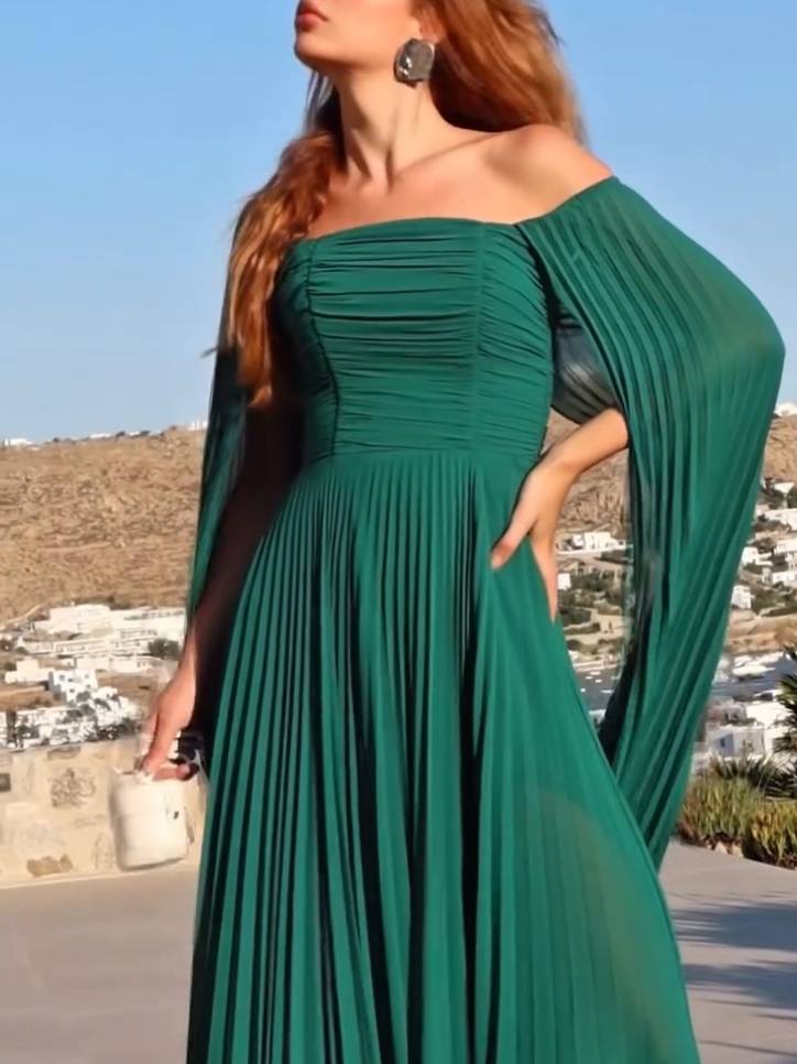 Plissiertes Maxikleid mit Tube-Top und Schal-Design