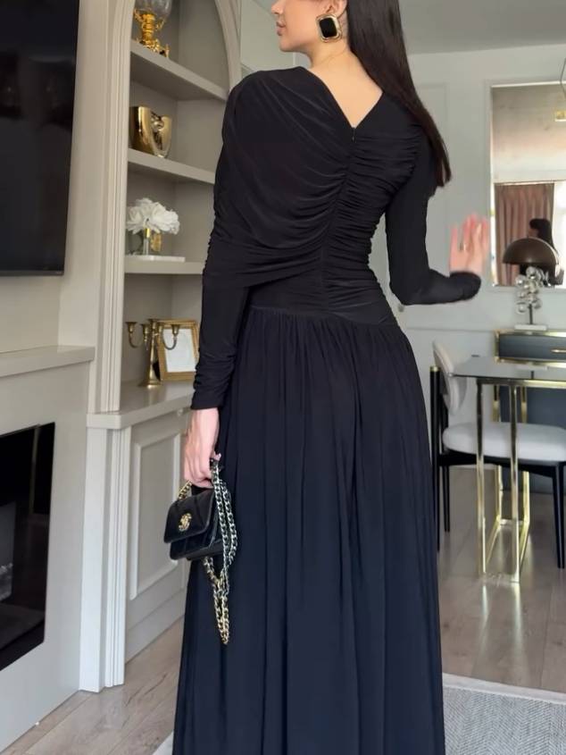 Irregular Shawl Pleated Maxi Dress