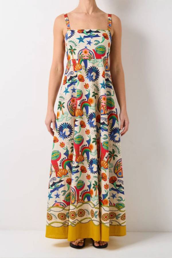 Tropical Holiday Print Maxi Dress