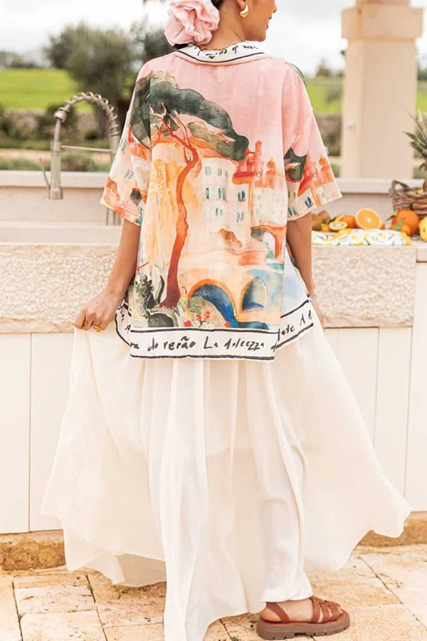 Unique Print Lapel Short Sleeve Vacation Casual Shirt