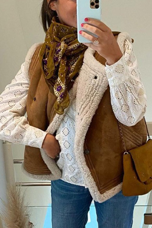 New fur-integrated lamb wool fashionable and versatile vest camel