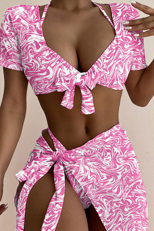 Sexy Bikini High Waist Lace Split Swimsuit Pink