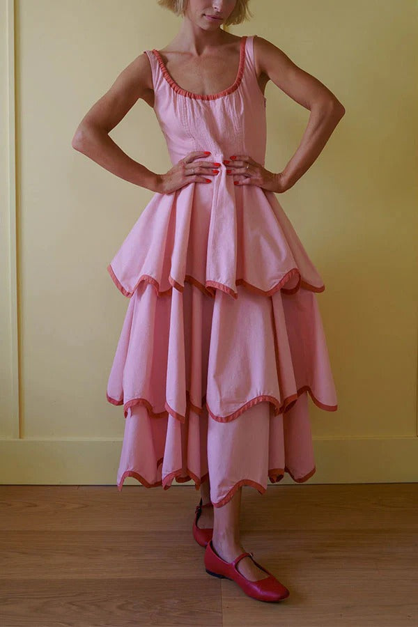 The Signature Scalloped Tiered Dress – Contrast Edged Maxi