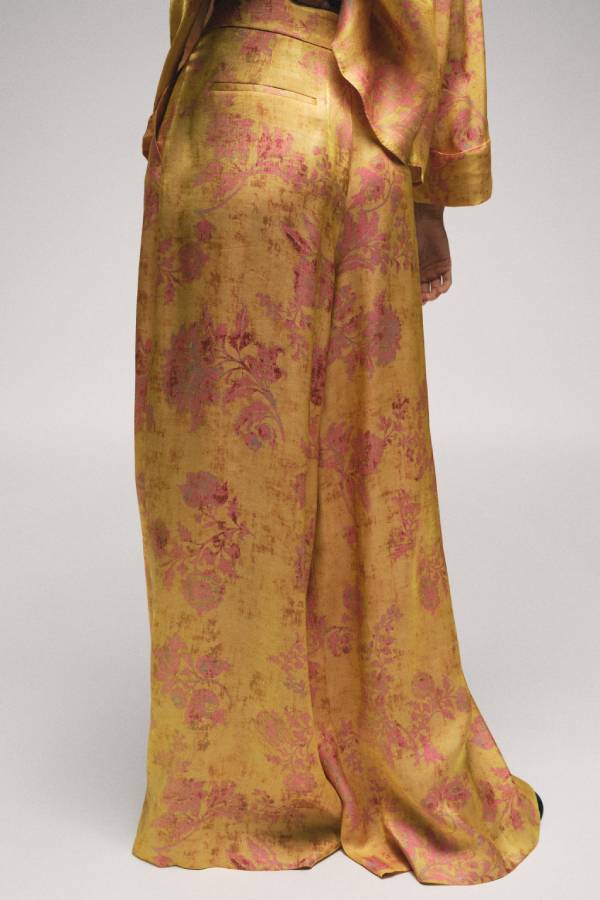 New Chinese Frog‑Button Floral Print Satin Two‑Piece Set