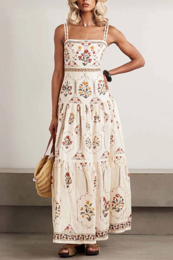 Bohemian Vintage Floral Print Cami Maxi Dress