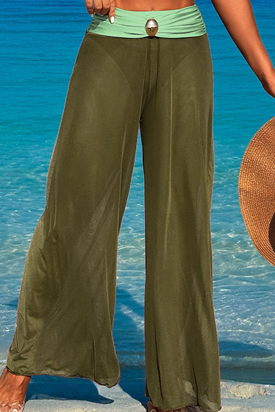 Three-piece swimsuit with button-like decorations on the chest Olive green trousers S
