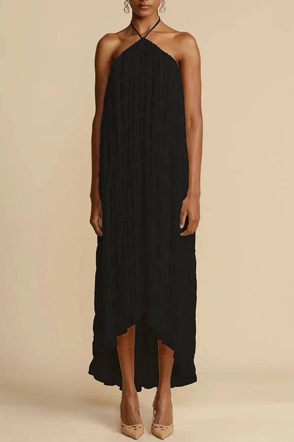 Versatility and Vintage Charm Pleated Drawstring Waist Tiered Maxi Skirt Black