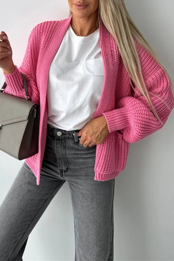 Coad Knitted Pocket Long Sleeved Cardigan Pink