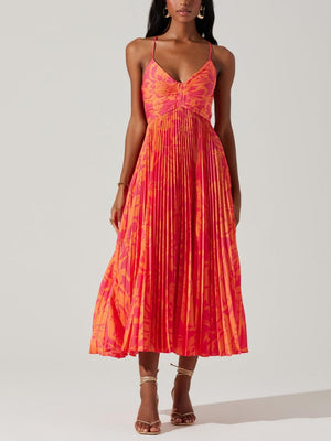 Robe midi plissée à imprimé floral élégant