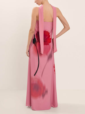 Robe longue à épaules dénudées et imprimé floral unique