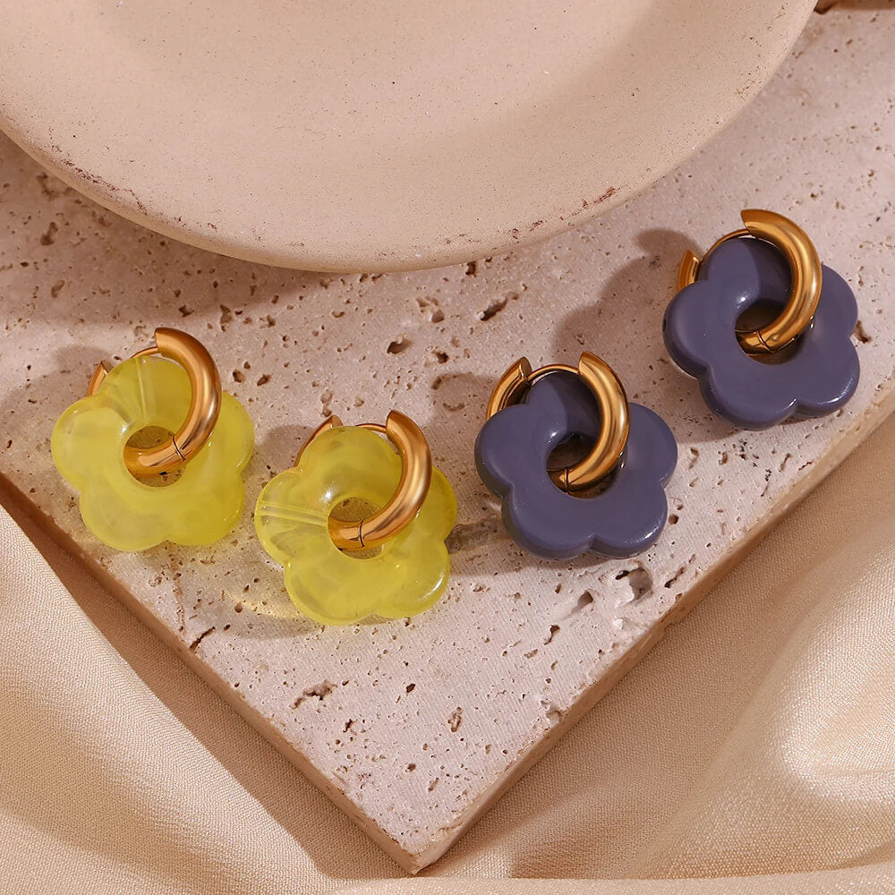 Acrylic Gold Flower Earrings