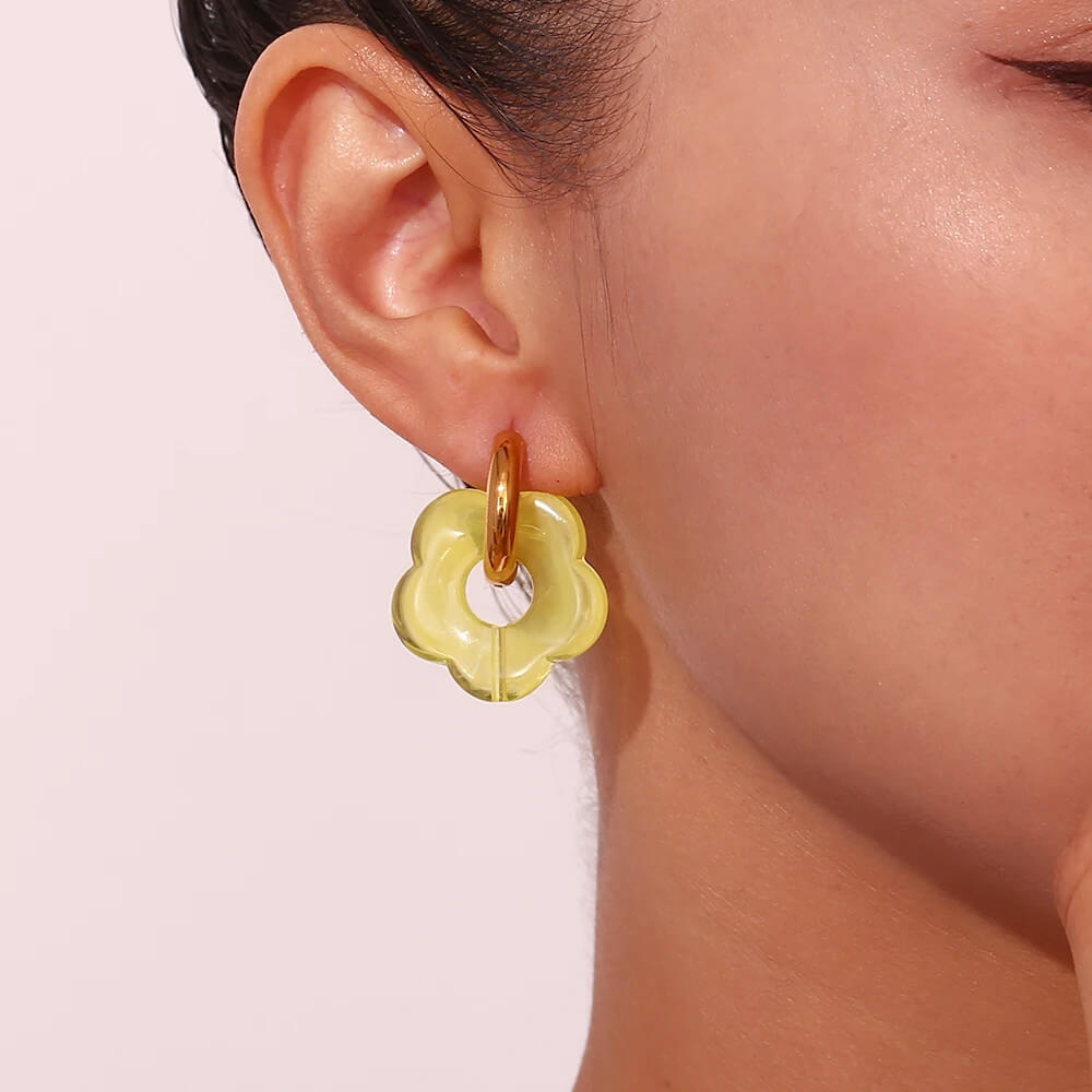 Acrylic Gold Flower Earrings