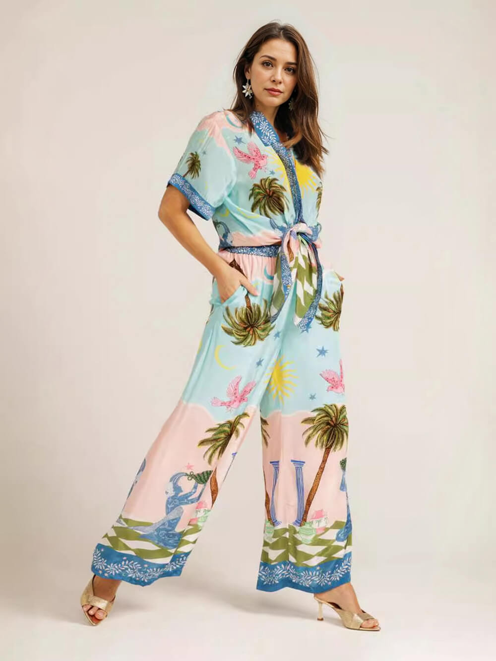 Casual Palm Tree Print Short Sleeve Shirt