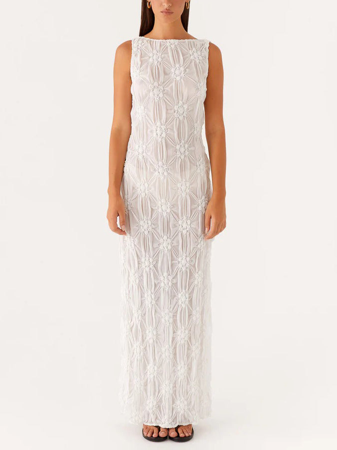 Robe longue fendue à micro-perspective et texture exquise