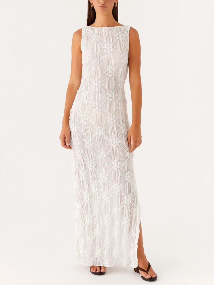 Robe longue fendue à micro-perspective et texture exquise